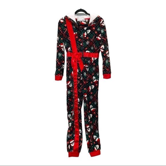 DEREK Heart Size Med Women's Christmas Present Hooded Plush Velour Union Suit - Picture 2 of 6